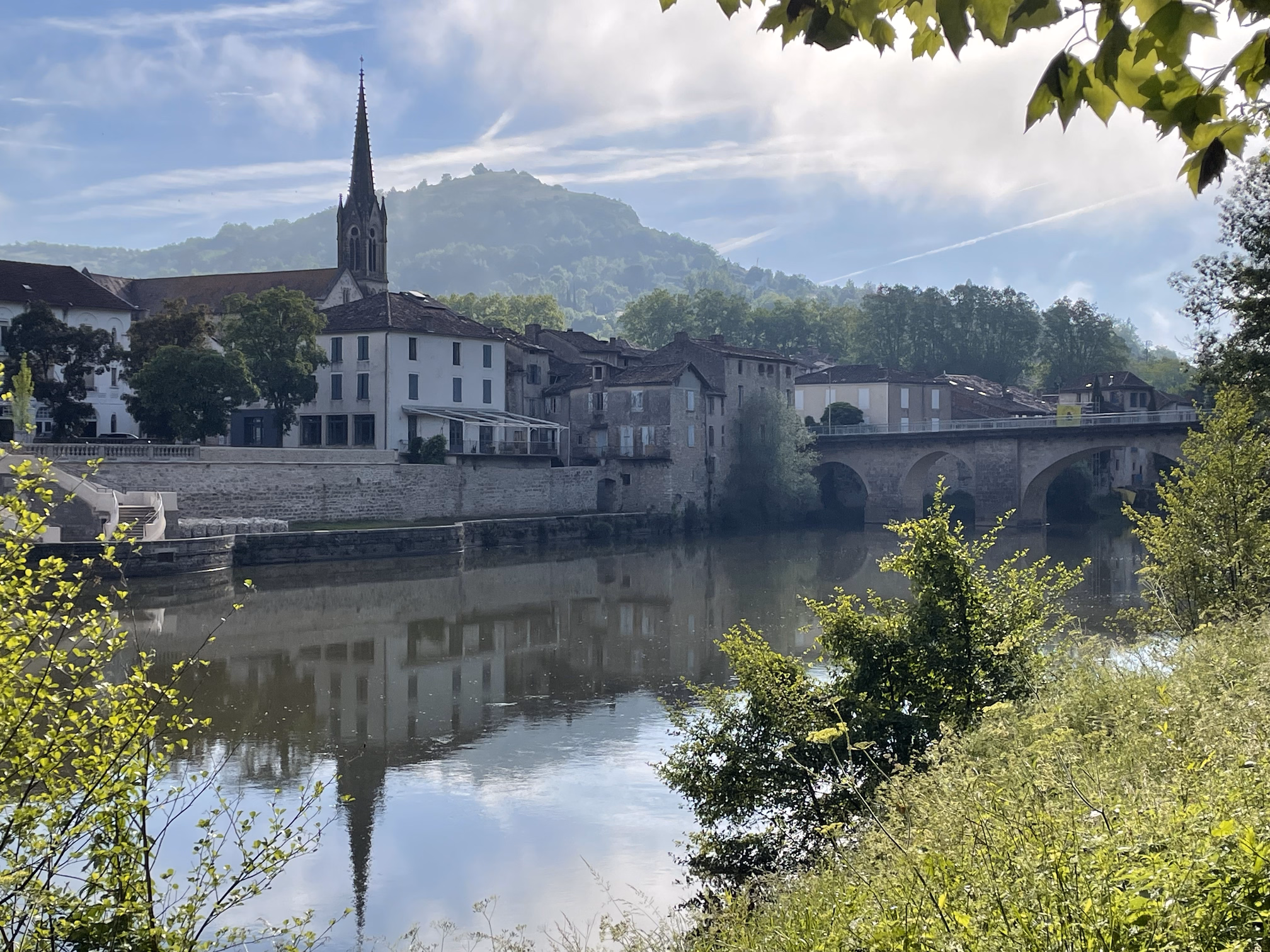 saint antonin church & riverside bridge view