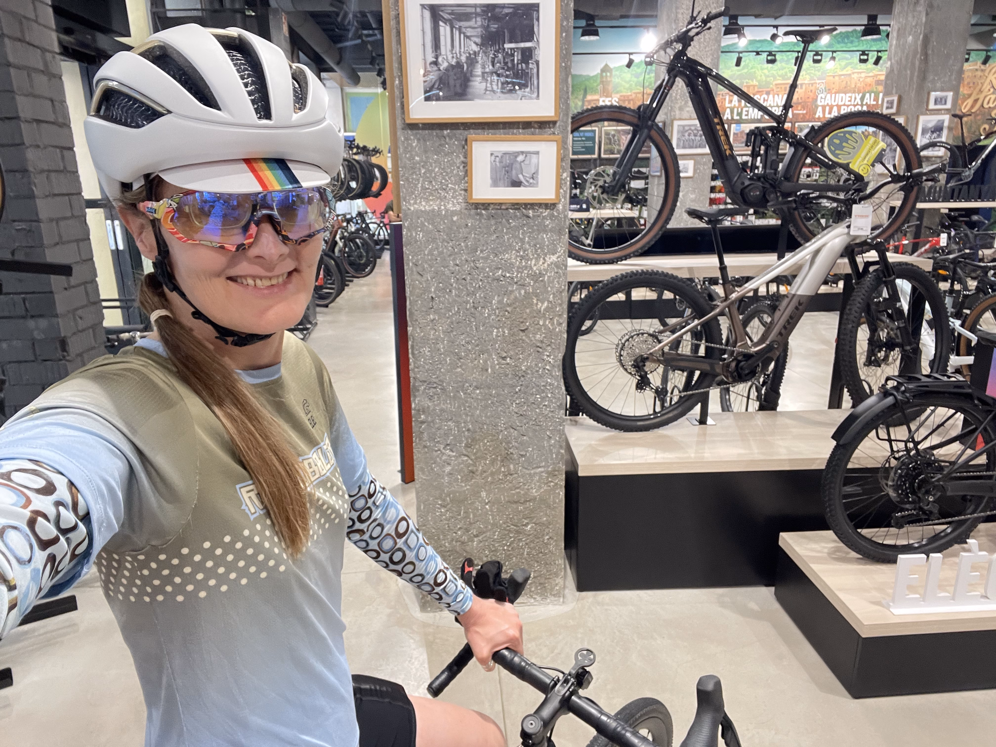 tracey in Trek store, Girona