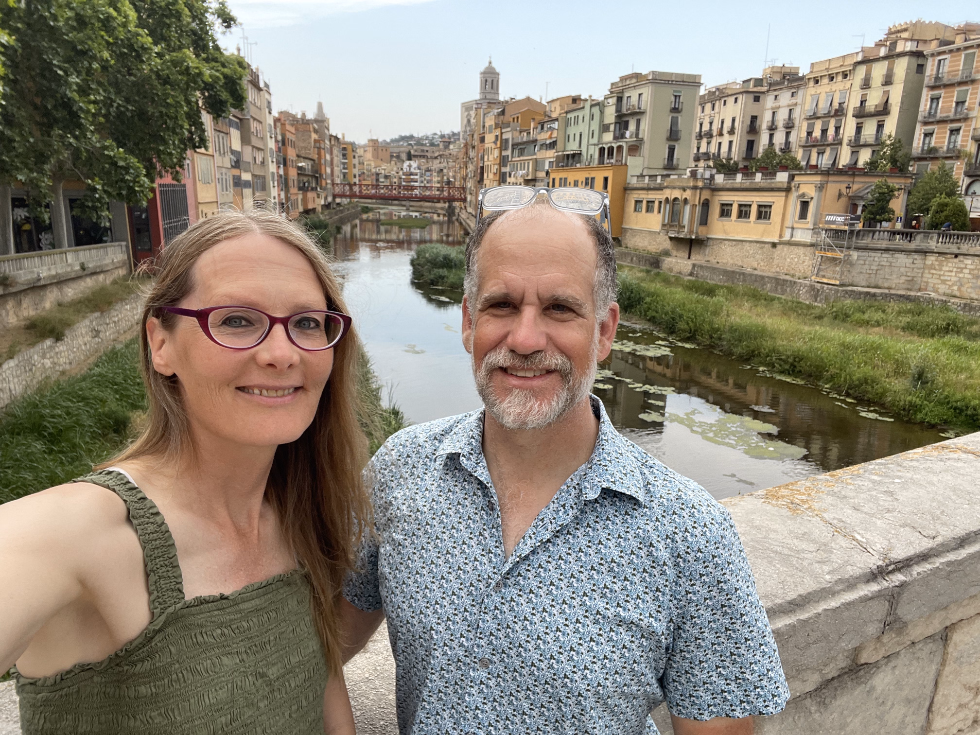 tracey & hunter on bridge over Girona river
