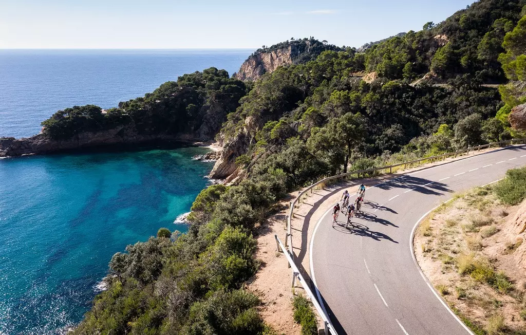 bikers on costa brava seaside road