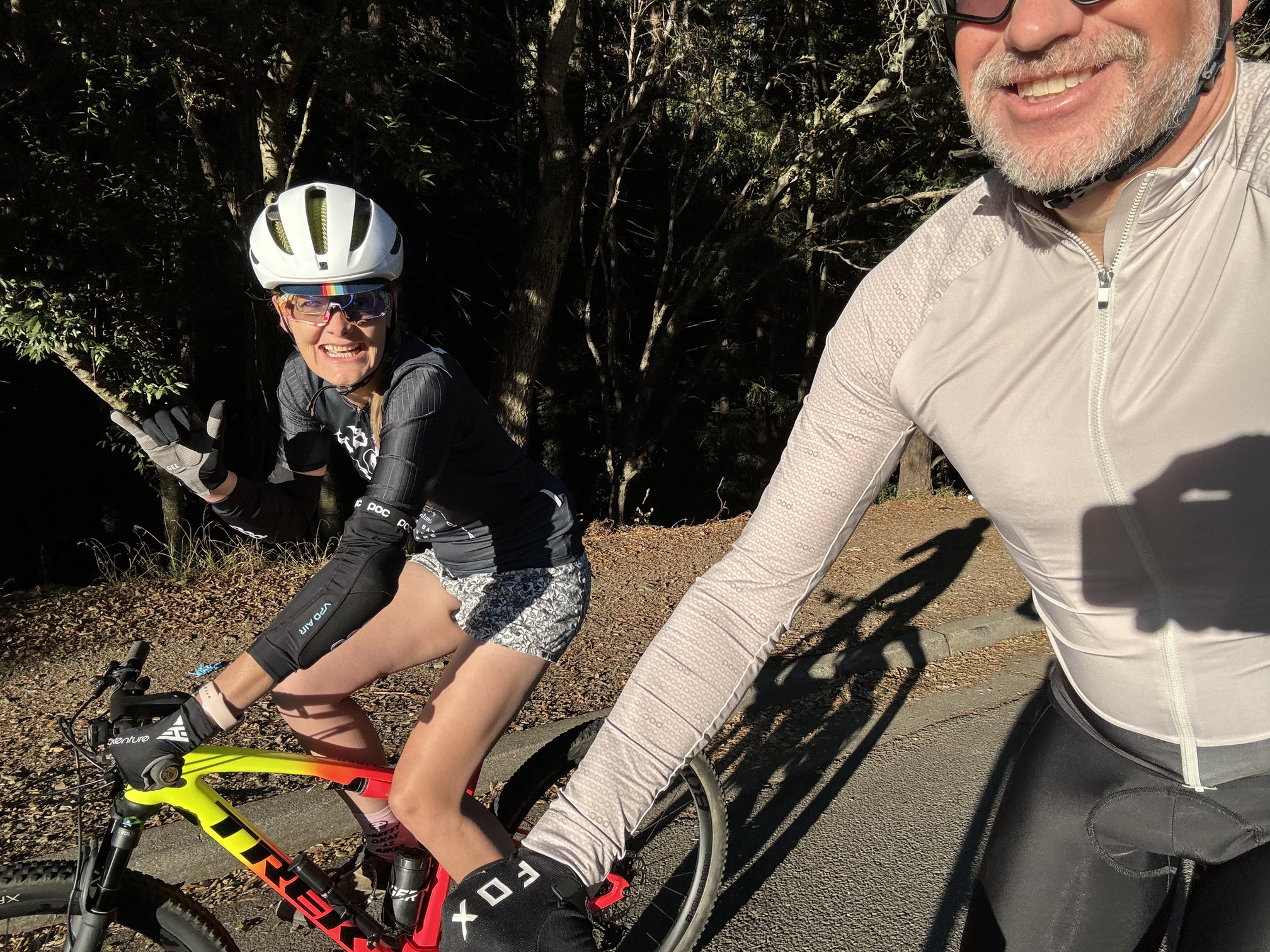 tracey & hunter riding to typical morning cafe