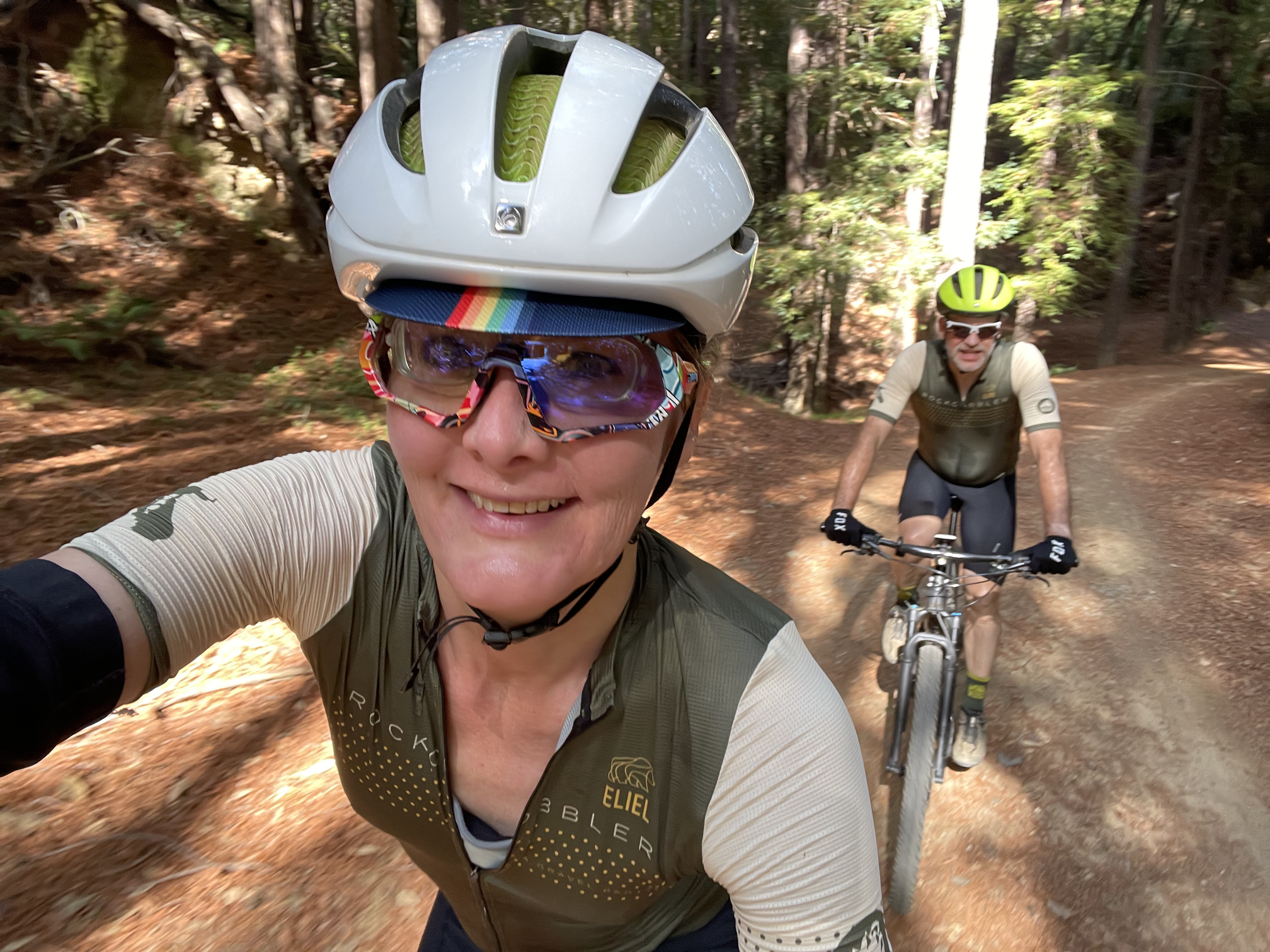 tracey & hunter biking up Mt. Tam