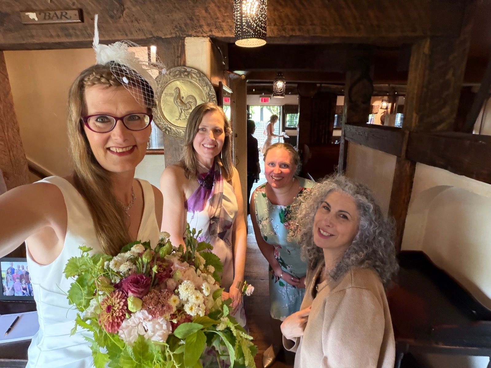 bride and bridesmaids inside english inn
