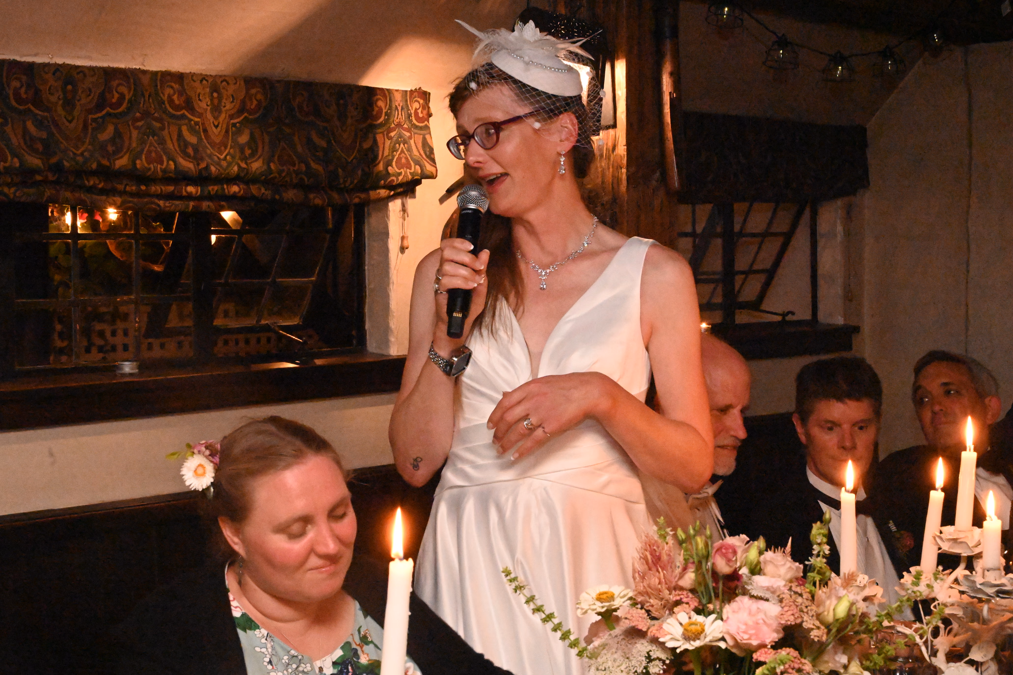 bride with microphone