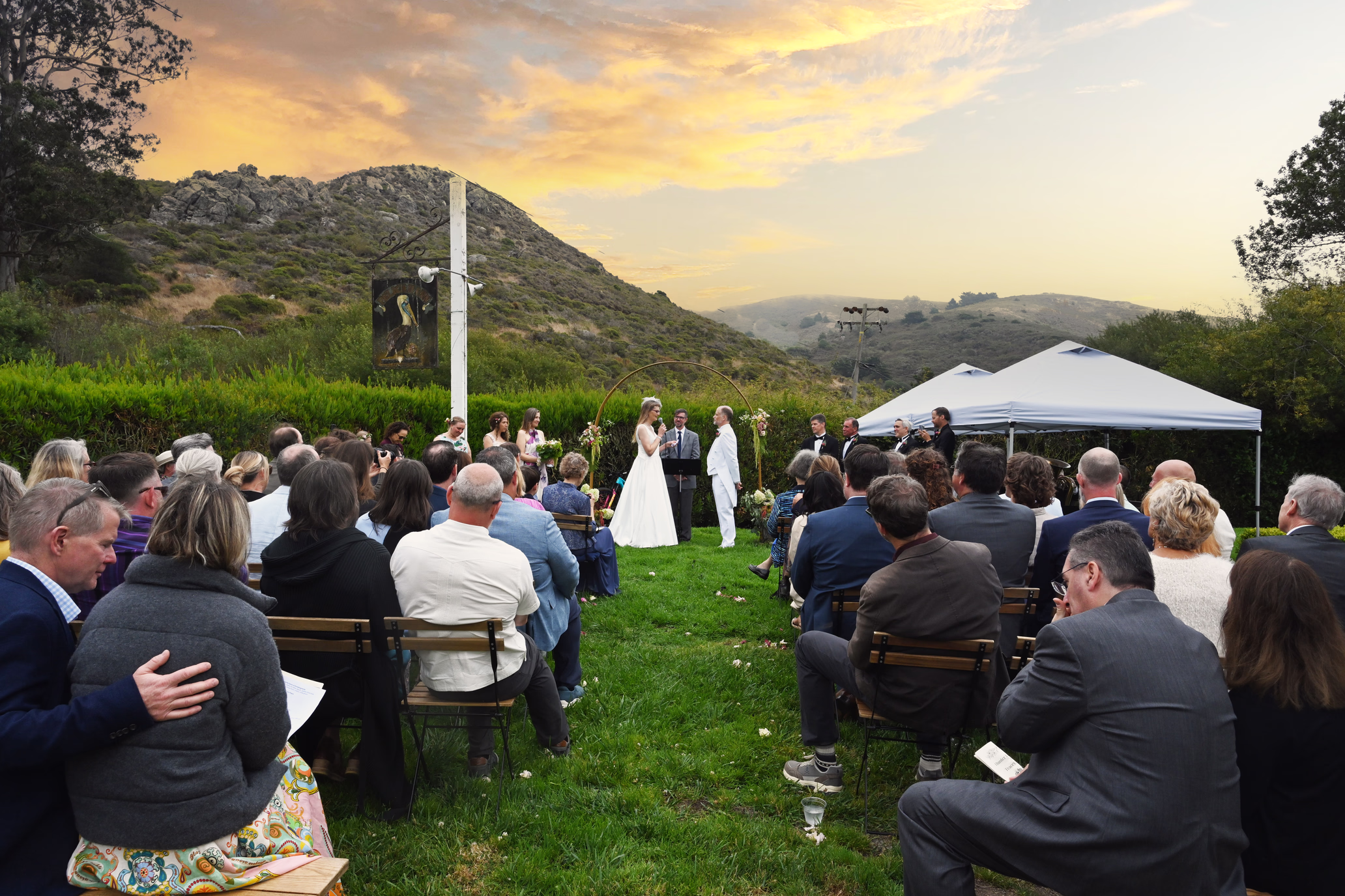 outdoor wedding looking down aisle
