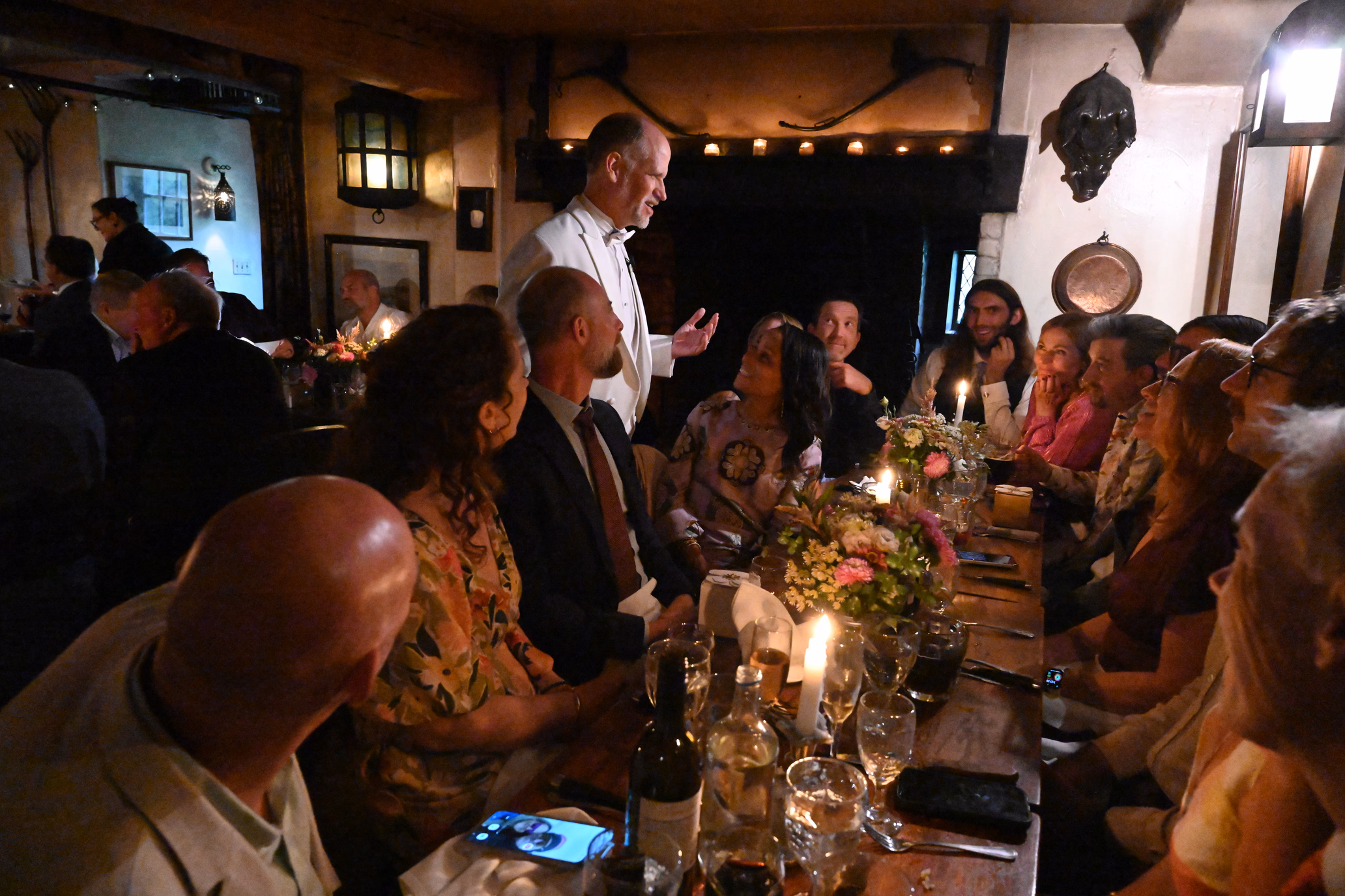 groom with dinner guests